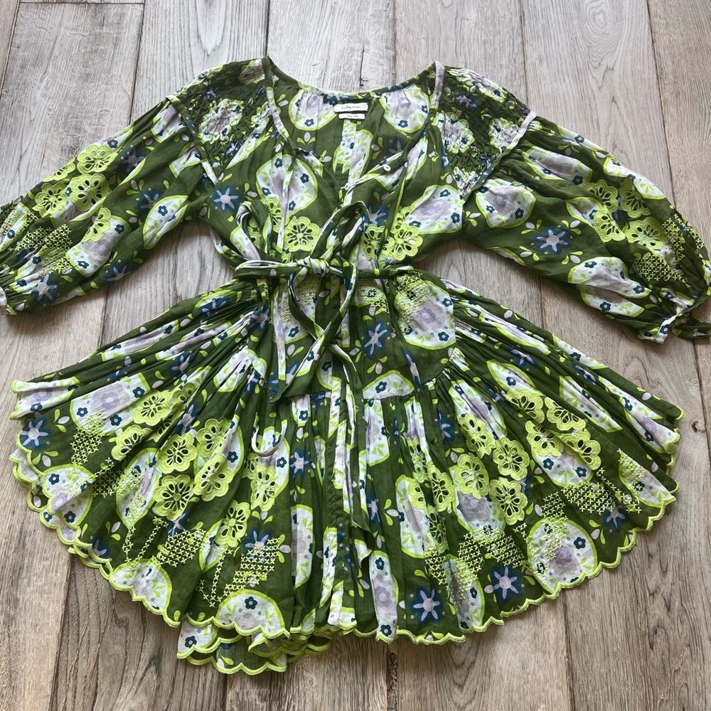 INNIKA CHOO Mini Frill Meg Nettick dress in Lime Floret color, size 0.